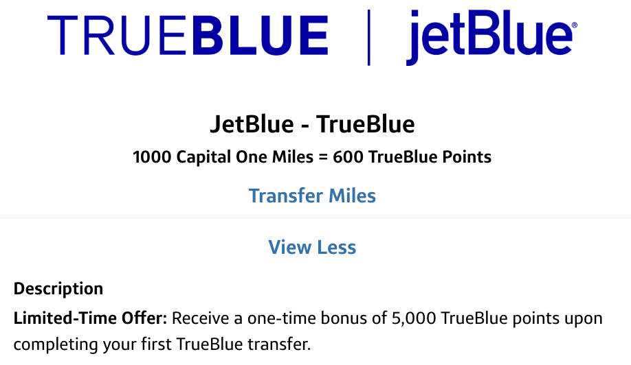 jetblue capital one transfer bonus